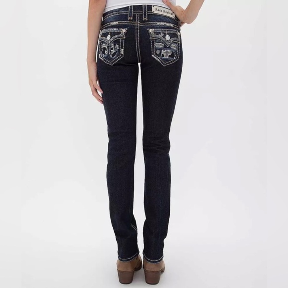 Rock Revival Karla Straight Leg Jeans Distressed Dark Wash Size 25